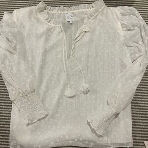 MISA Los Angeles Siena puff sleeve clip dot chiffon blouse